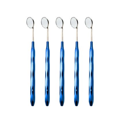Dental Mirror Stainless Steel with Blue Plasma Handle, Set of 5 Dental Mirrors Front Surface Rhodium Plasma Coated Cone Socket Threading by ARTMAN